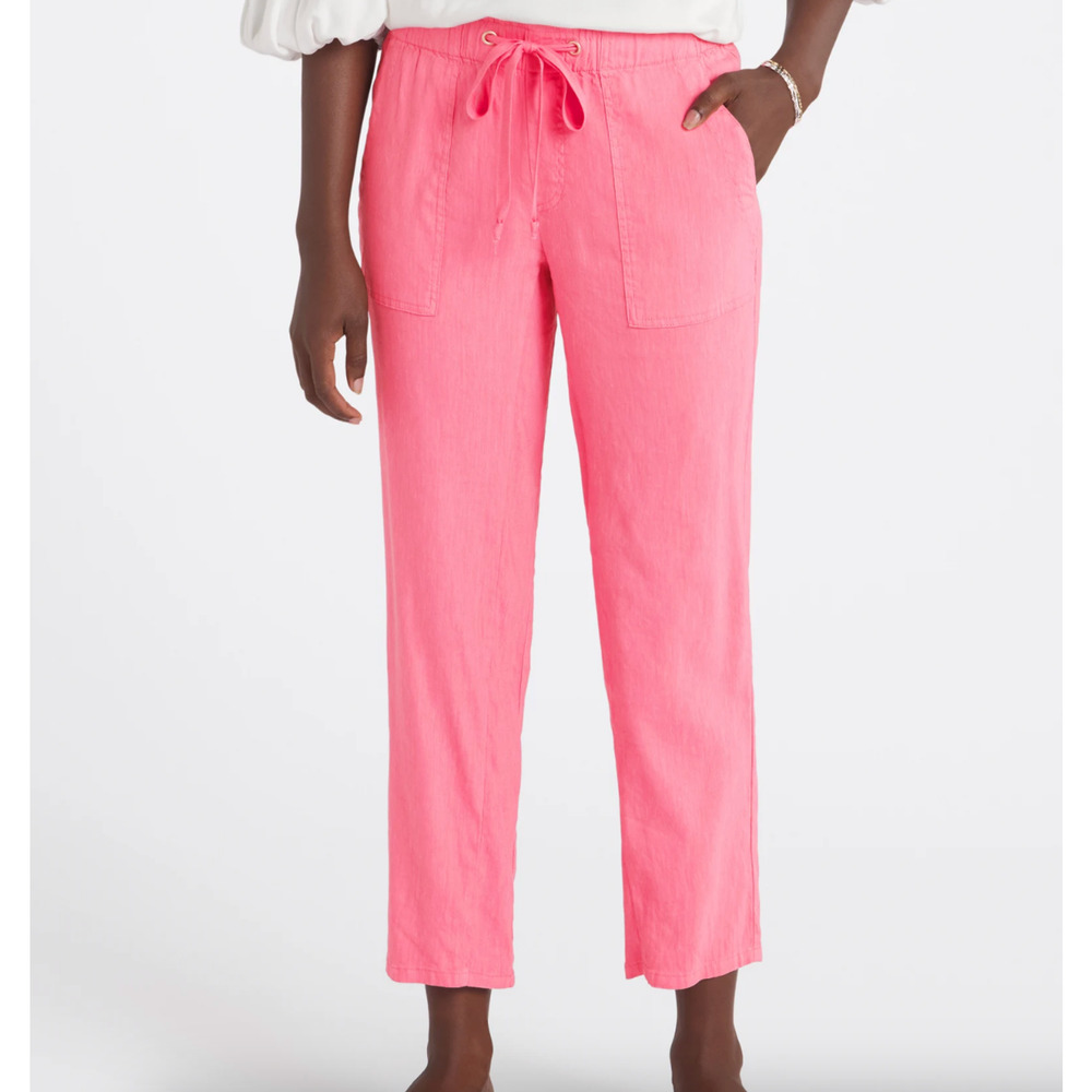 Kut From The Kloth Pants 3X Pink Linen Straight Leg Pull On Drawstring Rosalie